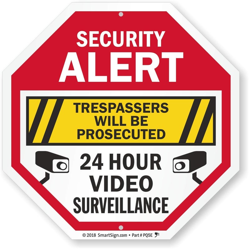 SmartSign Security Alert Sign - Trespassers Will Be Prosecuted, Video Surveillance 24 Hour Sign | 10x10 Octagon Metal, Reflective Aluminum, Outdoor/Wall/Fence, Made in USA - Image 2